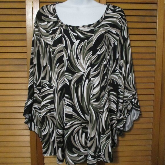 Sami & Jo top wash & wear stretchy black tans olive green cute 3/4 sleeve sz XL - Picture 1 of 9